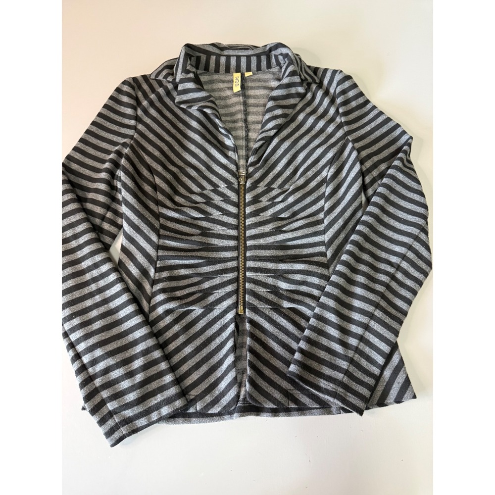 209 West Womens Grey Black Striped Zip Front Ruched Blazer Jacket Size 4